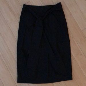 Black seersucker pencil skirt with belt. J. Crew.